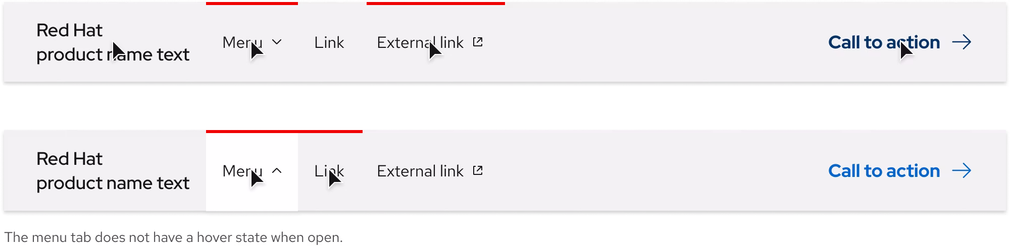 Image of light scheme secondary navigation hover states